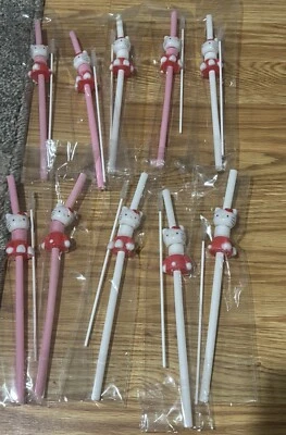 Hello Kitty Reusable Straws Pink And White With Cleaning Brush  - Image 1 of 4