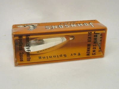 1b винтажная рыболовная приманка Johnson's серебряная ложка гольяна #11101 средняя 2 дюйма в коробке - Изображение 1 из 4