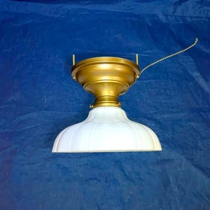 Antique Brass Flush Mount Fixture Polychrome Finish White Scalloped Shade 79C - Picture 1 of 7