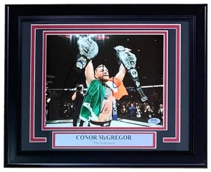 Conor McGregor Signed Framed 8x10 UFC Two Belts Photo PSA Hologram - Picture 1 of 2