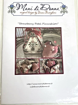 Mani di Donna STRAWBERRY PETAL PINCUSHION Cross Stitch Pattern Chart - Image 1 of 3