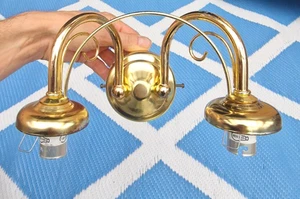 Vintage ' Regency Two Bulb Brass Wall Light ' Retro Gold Wall Fitting No Shades - Picture 1 of 9