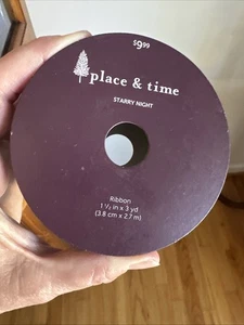 Place & Time Holiday Ribbon 1 1/2 Inch X 3 Yards Velvet Burgundy starry night - Picture 1 of 8