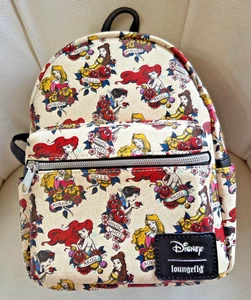 Loungefly Disney Backpack Princess Tattoo Snow White Ariel Aurora Belle Floral - Picture 1 of 5