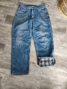 Carhartt flannel lined Jeans Men 34x30 Blue Relaxed Straight B172 DST Distressed - Picture 1 of 24