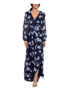 BETSY & ADAM Womens Navy Tie Waist Side Slit Lined Formal Dress 12 - Picture 1 of 6