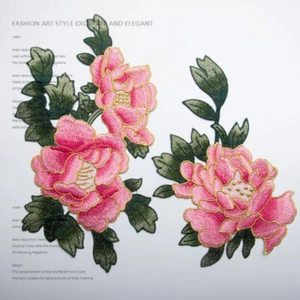 2Pcs Peony Flower Embroidered Patches Cothing Sewing Garment Applique Badge DIY - Picture 1 of 8