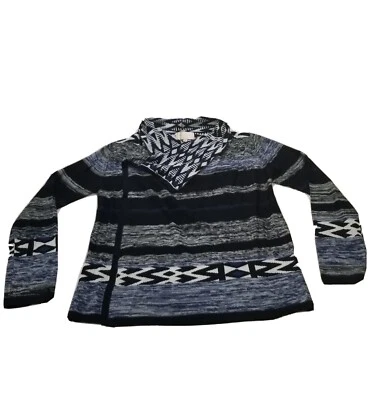 Suéter Cárdigan Skies Are Azul 20726 Talla Mediana Diseño Azteca Frente Abierto Foto 1 de 4