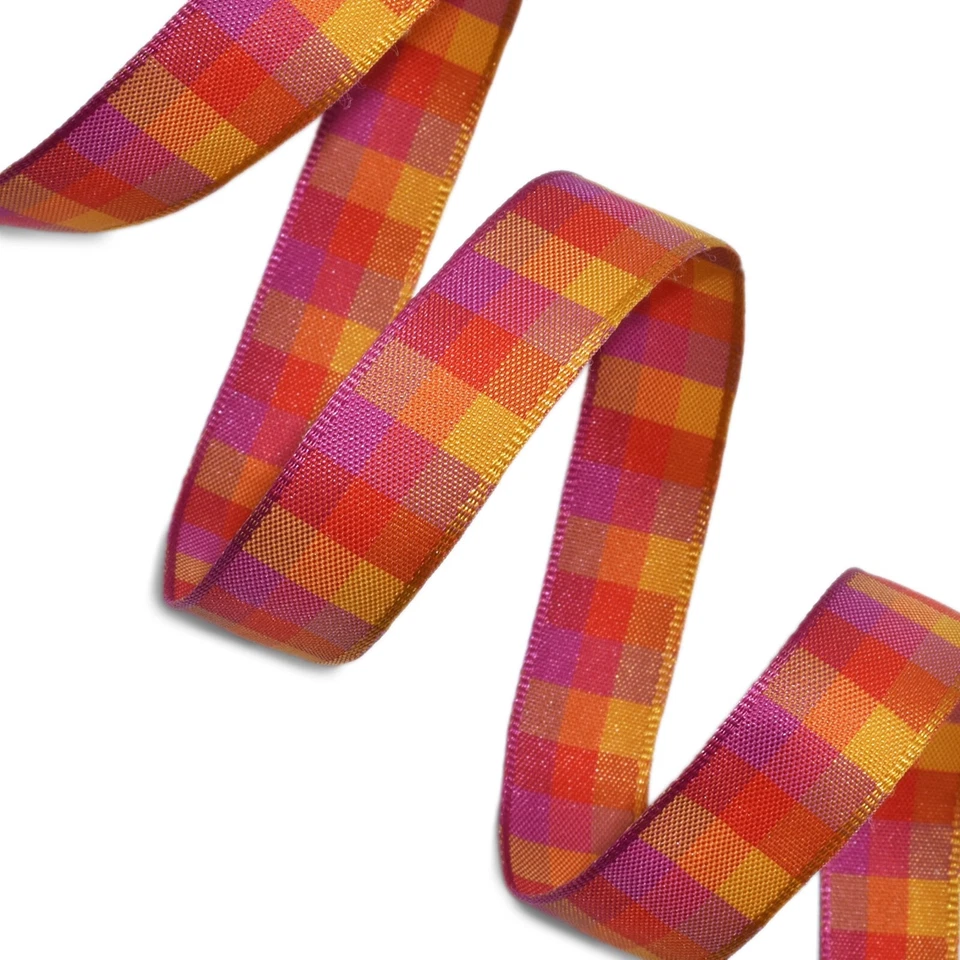 Cinta a cuadros rosa púrpura naranja amarillo Seabreeze 5/8" de ancho x 5 yardas Foto 1 de 1