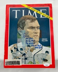 DENNY MCLAIN SIGNED 1968 TIME MAGAZINE DETROIT TIGERS WSC MVP JSA AP53433 - Picture 1 of 8