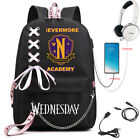 Wednesday Addams Backpack Mochila Women Girls USB Rucksack Travel School Bags