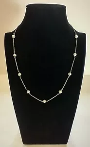 Collar de perlas de plata esterlina 925 de eslabón fino 9 perlas 19" de largo - Imagen 1 de 5