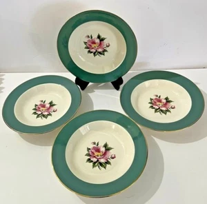 SET OF 4 VINTAGE CENTURY SERVICE Semi Vitreous EMPIRE GREEN SOUP BOWLS  8" - Picture 1 of 5
