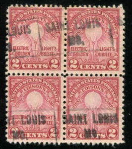 US 655 2¢ Edison Rotary Press Block 4 SAINT LOUIS MO Boxed Cancels - Bild 1 von 4