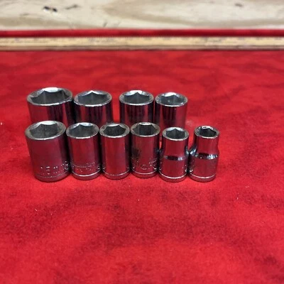 Lote antigo de 10 soquetes Mastercraft Taiwan (22,19,17,16,15,13,12,11,10,9mm) (t31) - Imagem 1 de 4