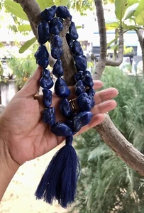 Big Tumbles 27+1 Beads 30" Original Lapis Lazuli Jaap Rosary Japa Mala Energized - Picture 1 of 8