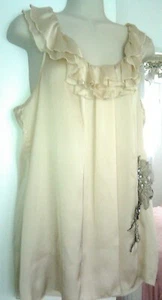 Peridot * Creme Stufenausschnitt Perlen bestickt Akzent ärmellos Tunika Top Gr. L - Bild 1 von 8