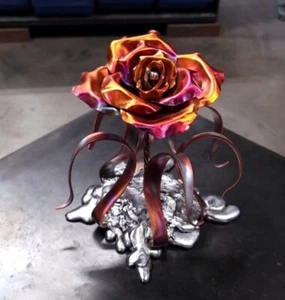 Copper Rose #1745n Splash of Love Art Sculpture Anniversary Valentine's Day Gift - Picture 1 of 15