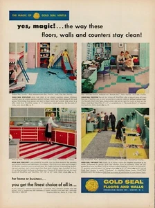 1955 Gold Seal Vinyl Floors Walls Home Vintage Print Ad Bedroom Kitchen Cafe USA - Picture 1 of 8