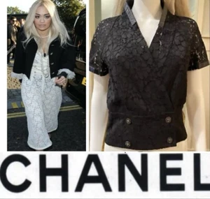3.4K New Tag Chanel 2016 Black Leather Lace Jacket 34 36 2 4 6 Coat Top 16c S M - Picture 1 of 24