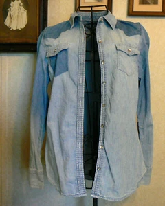 Mudd Kids Sz XL-16 Denim Shirt Button Up Long Sleeve Color Block Yokes & Pocket - Picture 1 of 7