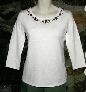 Suéter Cable & Gauge Marfil Crew Embellecido Mangas 3/4 Talla XL Nuevo con Etiquetas $58 - Imagen 1 de 4