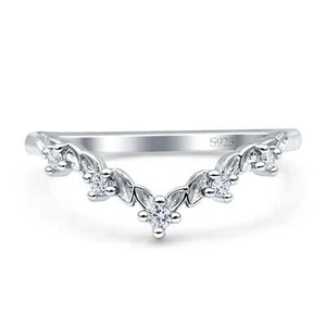 V-förmiger Kontur Chevron Ehering Ring Zirkonia 925 Sterling Silber - Bild 1 von 6