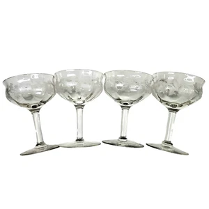 vintage crystal clear Tiffin Scots thistle etched glass sherbets or champagne 5" - Picture 1 of 4