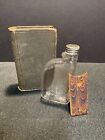 Antique Marbled Edge Faux Book Stash Box With Glass Flask