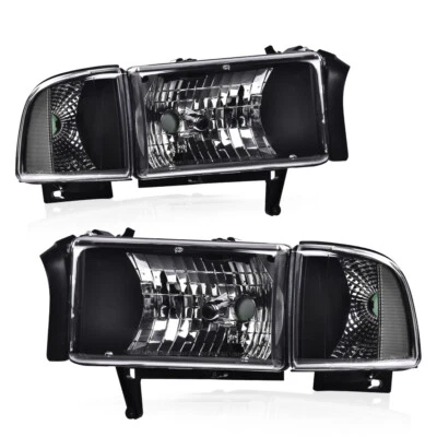 Conjunto de faros esquineros transparentes negros aptos para 94-02 Dodge Ram 1500 2500 3500 Foto 1 de 4