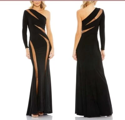 Mac Duggal 球衣单肩 ILLUSION CUT OUT GOWN 尺寸 2 黑色  — 第 1/4 张图片