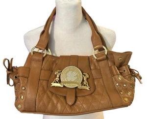Charm & Luck Purse Handbag Beige Quilted Studded Leather Flap Top Shoulder - Picture 1 of 4