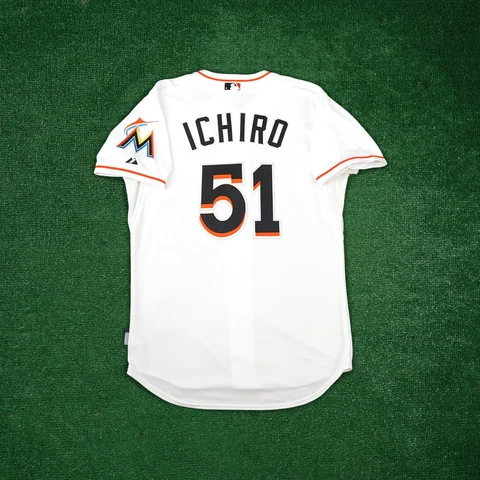 Ichiro Suzuki 2015 Miami Marlins Authentic On-Field Home White Cool Base Jersey Cover