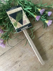 FREDONIA NY SEED COMPANY PLANT STAKE MARKER~WOOD~WILE E WOOD ART~CHIVES~USA~CUTE - Picture 1 of 6