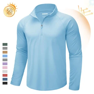 UPF50+ Men's Long Sleeve 1/4 Zip Sun Block UV T-Shirt Outdoor Fishing Sport Tops - Picture 1 of 82