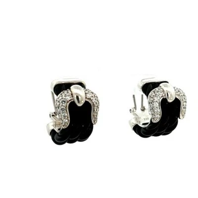 Belle Etoile Diseñador Lazo Goma Hebilla Plata Esterlina Circonita Omega Pendientes NUEVO Foto 1 de 4