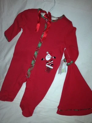 NWT $36 Nursery Rhyme 0-3M Red 2 Piece Holiday Santa Footie & Hat - Изображение 1 из 4