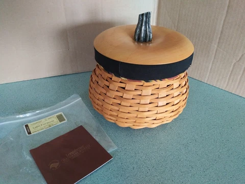 Longaberger Autumn Fall Large Gourd Basket in Harvest Gold w/ lid, liner & prot Cover