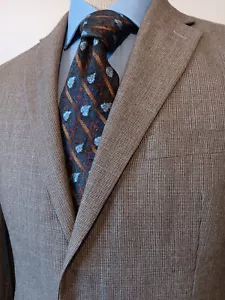 VTG Chaps Ralph Lauren Sport Coat 42R Windowpane Dark Tan Poly Blend - Picture 1 of 9