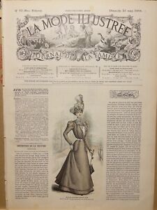 Antique Magazine 1898 Motif Broderie Vêtements Femmes de Mode Coiffure