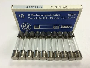 T315mA250V SIBA 315mA 250V Time Lag Slow Blow Glass Fuse 6x32mm Pk5/Pk10 JPSF358 - Picture 1 of 3