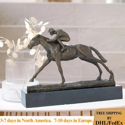 Famous Jockey on Horseback Bronze Statue Cast Horse Racing Sculpture Home Decor - Image 1 of 4