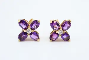 18ct gold amethyst and diamond earrings - new - Picture 1 of 6