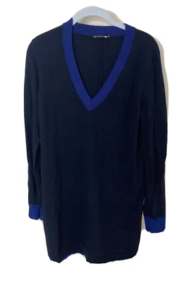 Rag & Bone Womens Small Merino Wool Blend Sweater Dress V Neck Black Blue Trim - Image 1 of 4