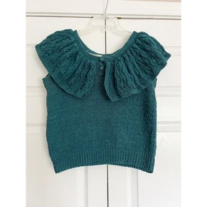 Vintage Lillie Rubin Knit Top Teal Frill Collar Sleeveless Womens Size Large L - Picture 1 of 6