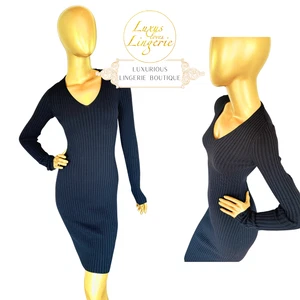 MERINO RIB DRESS by Wolford L Large black schwarz Kleid V Ausschnitt mit Wolle - Photo 1 sur 1