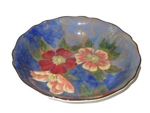 Vtg Royal Doulton Bowl Serving Blue Red Poppies Flowers 9.25" Centerpiece EUC - Picture 1 of 5