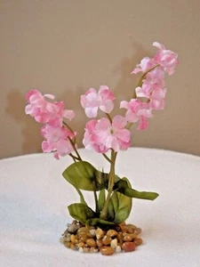 5,5" kleine zweifarbige rosa weiche Seide Baby Atem Blume Pflanze, Steinbasis - Bild 1 von 4