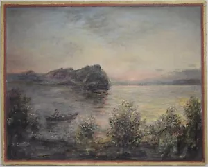 Painting PAINTING Oil on cardboard canvas Italian WOVEN Fish SUNSET - Picture 1 of 3