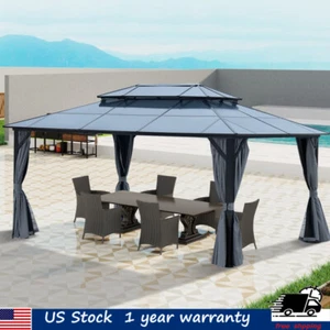 12x16FT Gazebo Double Roof Canopy Outdoor Shelter Aluminum Frame Hardtop Canopy - Picture 1 of 20